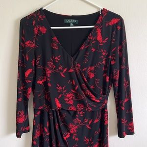 Lauren Ralph Lauren Red and Black Holiday Dress 3/4 Sleeve
